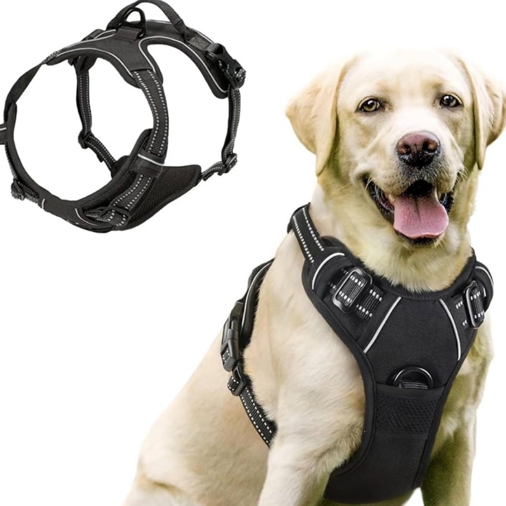 💞 New Black Medium Sized Adjustable Soft Padded Puppy Dog Harness